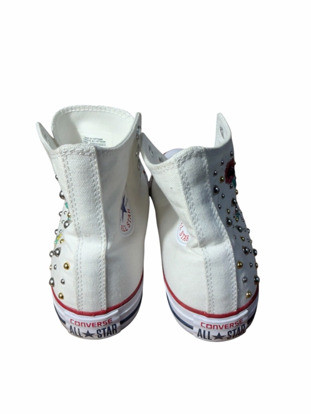 Converse Custom Studded White High Top Sneakers With Floral Detail Women's 9 - Picture 2 of 10